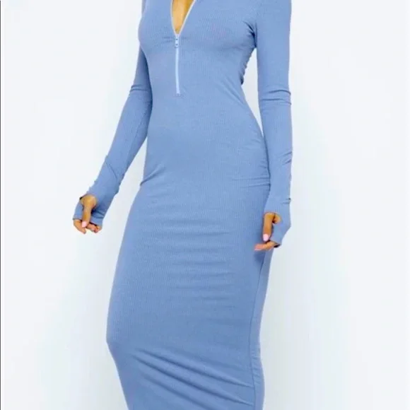 Dresses | Blue Ribbed Maxi Dress | Poshmark
